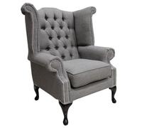 Chesterfield High Back Wing Chair Charles Slate Real Linen Fabric In Queen Anne Style