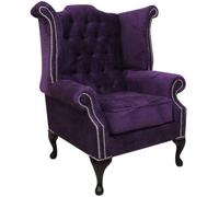 Chesterfield High Back Wing Chair Dakota Violet Purple Real Velvet In Queen Anne Style