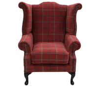 Chesterfield High Back Wing Chair Lana Square Check Terracotta Real Fabric In Queen Anne Style