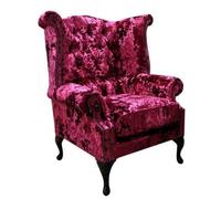 Chesterfield High Back Wing Chair Lustro Carmine Velvet In Queen Anne Style