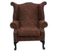 Chesterfield High Back Wing Chair Mac Claret Wool Bespoke In Queen Anne Style