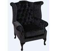 Chesterfield High Back Wing Chair Modena Midnight Black Velvet In Queen Anne Style