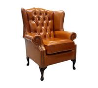 Chesterfield High Back Wing Chair Newcastle Spice Tan Leather In Mallory Style