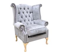 Chesterfield High Back Wing Chair Nuovo Ash Grey Fabric Bespoke In Queen Anne Style