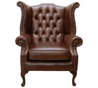 Chesterfield High Back Wing Chair Old English Hazel Leather In Queen Anne Style