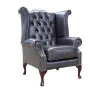 Chesterfield High Back Wing Chair Old English Storm Leather In Queen Anne Style