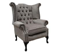 Chesterfield High Back Wing Chair Pimlico Mink Fabric Bespoke In Queen Anne Style