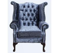 Chesterfield High Back Wing Chair Senso Dusk Blue Velvet In Queen Anne Style