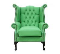 Chesterfield High Back Wing Chair Shelly Apple Green Leather Bespoke In Queen Anne Style