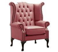 Chesterfield High Back Wing Chair Shelly Brick Red Leather Bespoke In Queen Anne Style