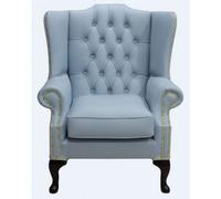 Chesterfield High Back Wing Chair Shelly Parlour Blue Leather Bespoke In Mallory Style
