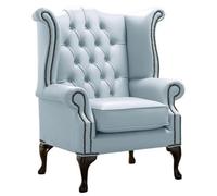 Chesterfield High Back Wing Chair Shelly Parlour Blue Leather Bespoke In Queen Anne Style