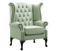Chesterfield High Back Wing Chair Shelly Thyme Green Leather Bespoke In Queen Anne Style