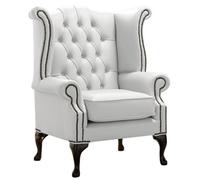 Chesterfield High Back Wing Chair Shelly Winter White Leather Bespoke In Queen Anne Style