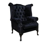 Chesterfield High Back Wing Chair Shimmer Black Real Velvet Bespoke In Queen Anne Style