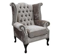 Chesterfield High Back Wing Chair Shimmer Mink Velvet In Queen Anne Style