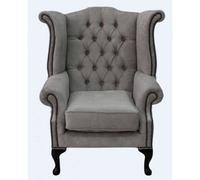 Chesterfield High Back Wing Chair Velluto Hessian Mink Fabric In Queen Anne Style