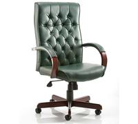 chesterfield leather office chair in green with arms