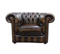 Chesterfield Low Back Club Armchair Antique Gold Real Leather In Classic Style