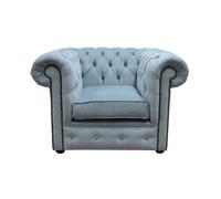 Chesterfield Low Back Club Armchair Velluto Duck Egg Blue Real Fabric In Classic Style