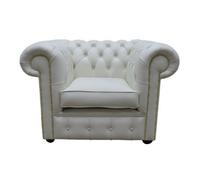 Chesterfield Low Back Club Chair Shelly White Real Leather In Classic Style