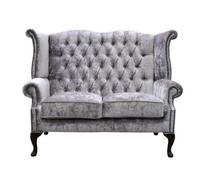 Chesterfield Original 2 Seater High Back Sofa Modena Lavender Velvet Fabric In Queen Anne Style