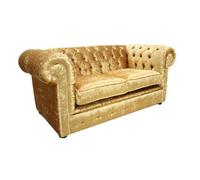 Chesterfield Original 2 Seater Sofa Settee Shimmer Gold Velvet Fabric In Classic Style