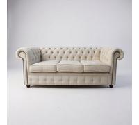 Chesterfield Original 3 Seater Sofa Settee Zoe Plain Parchment Cream Fabric In Classic Style