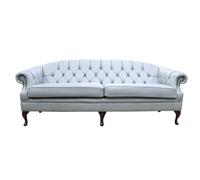 Chesterfield Original 4 Seater Sofa Settee Shelly Moon Mist Grey Leather In Victoria Style