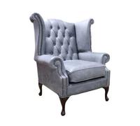 Chesterfield Original Queen Anne High Back Wing Chair Cracked Wax Ash Grey Real Leather