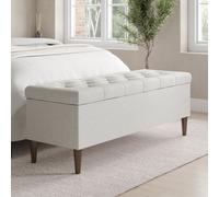Chesterfield Ottoman Storage Blanket Box in Cream Fabric - Amara