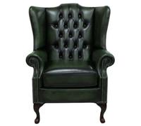 Chesterfield Prince's High Back Wing Chair Mallory Style Antique Green Leather In Stock