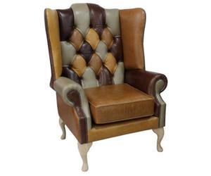 Chesterfield Prince's High Back Wing Chair Patchwork Old English Leather In Mallory Style