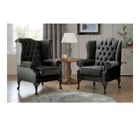 Chesterfield Queen Anne Beatrice + Carlton Flat Wing Armchairs Malta Cosmic 06