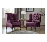 Chesterfield Queen Anne Beatrice + Carlton Flat Wing Armchairs Malta Purple 01