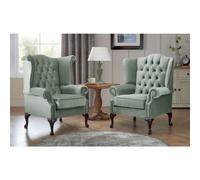Chesterfield Queen Anne Beatrice + Carlton Flat Wing Armchairs Malta Seaspray 11