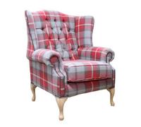 Chesterfield Queen Anne Wing Chair Balmoral Cherry Checked Fabric P&s In Mallory Style