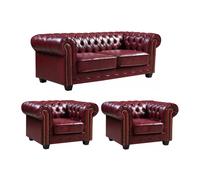 Chesterfield Red Leather Antique 3+1+1 Seater Sofa Set