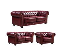 Chesterfield Red Leather Antique 3+2+1 Seater Sofa Set