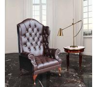 Chesterfield Scarface Chair Crystallized High Back Wing Chair Antique Brown Real Leather