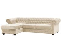 Chesterfield Style Corner Sofa Venus Cream Fabric Left Hand Corner