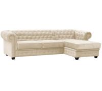 Chesterfield Style Corner Sofa Venus Cream Fabric Right Hand Corner