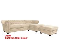 Chesterfield Style Corner Sofa Venus Cream Fabric Right Hand Corner With Footstool