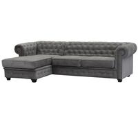Chesterfield Style Corner Sofa Venus Grey Fabric Left Hand Corner