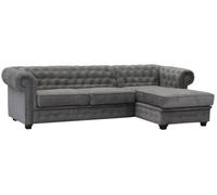 Chesterfield Style Corner Sofa Venus Grey Fabric Right Hand Corner