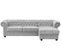 Chesterfield Style Corner Sofa Venus Light Grey Fabric Right Hand Corner