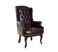 Chesterfield Style Leather High back Winged Fireside Armchair Chair Orthopedic (Chocolate Brown)