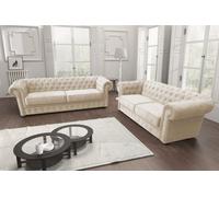 Chesterfield Style Venus Cream Fabric 3+2 Seater Sofa Set