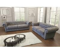 Chesterfield Style Venus Grey Fabric 3+2 Seater Sofa Set