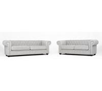 Chesterfield Style Venus Light Grey Fabric 3+2 Seater Sofa Set